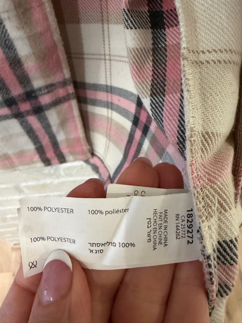 Black Tape Plaid Button-Front Oversized Shacket in Cream and Pink - Picture 4 of 4